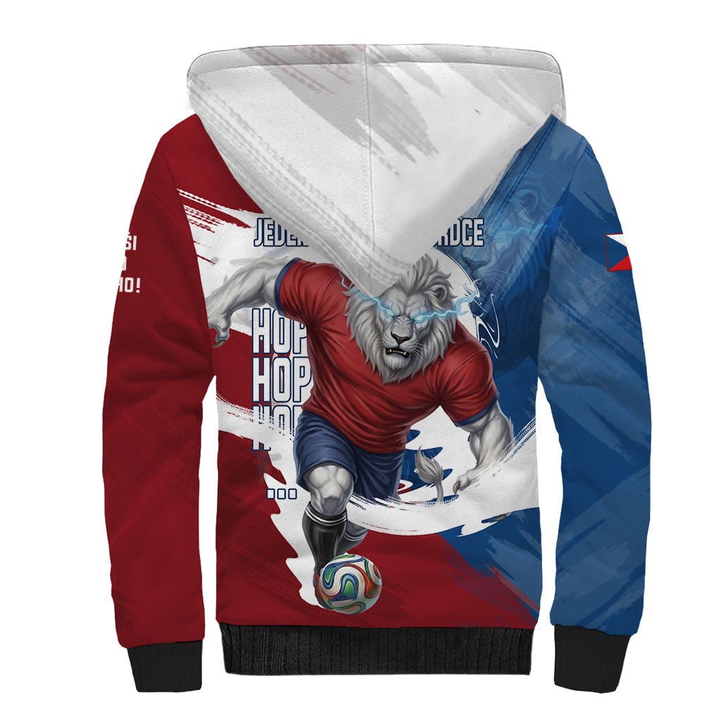 Czech Republic Football Sherpa Hoodie Fierce Athletic Lion Graphic In Painted Grunge Flag Style