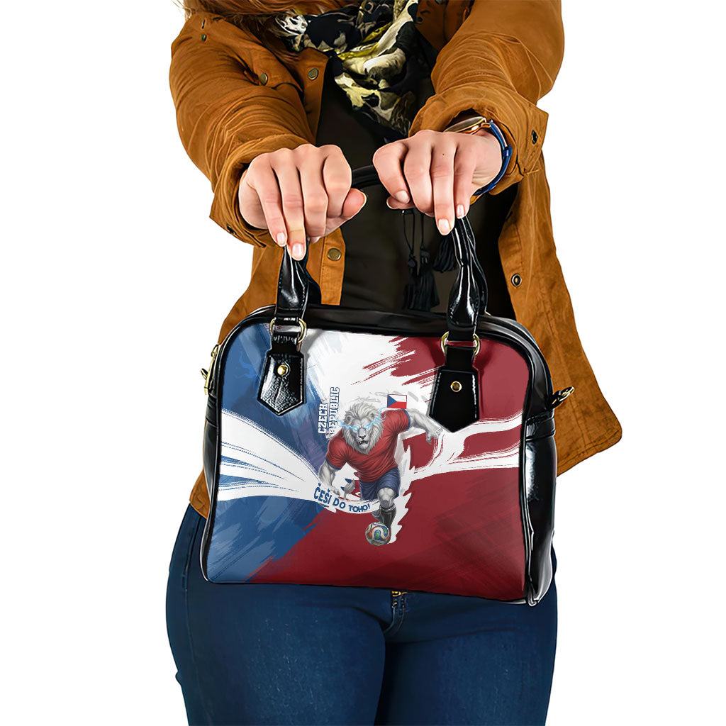 Czech Republic Football Shoulder Handbag Fierce Athletic Lion Graphic In Painted Grunge Flag Style