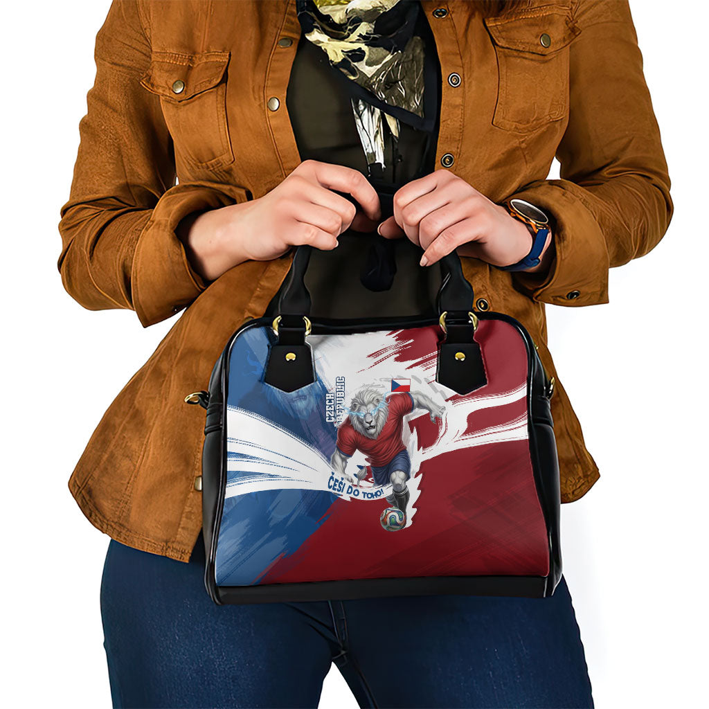 Czech Republic Football Shoulder Handbag Fierce Athletic Lion Graphic In Painted Grunge Flag Style