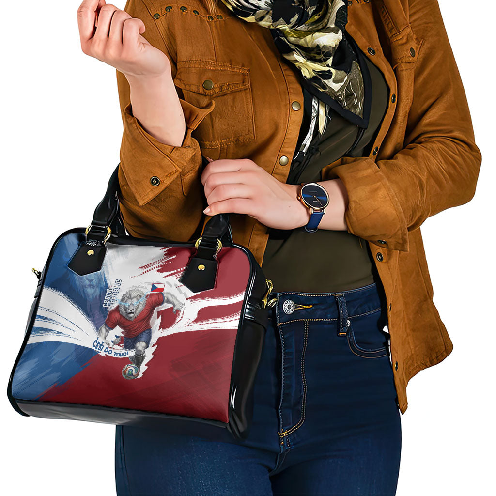 Czech Republic Football Shoulder Handbag Fierce Athletic Lion Graphic In Painted Grunge Flag Style