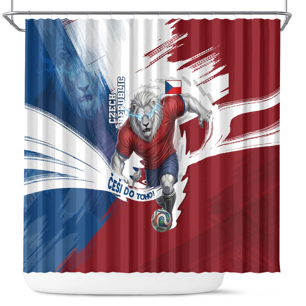 Czech Republic Football Shower Curtain Fierce Athletic Lion Graphic In Painted Grunge Flag Style