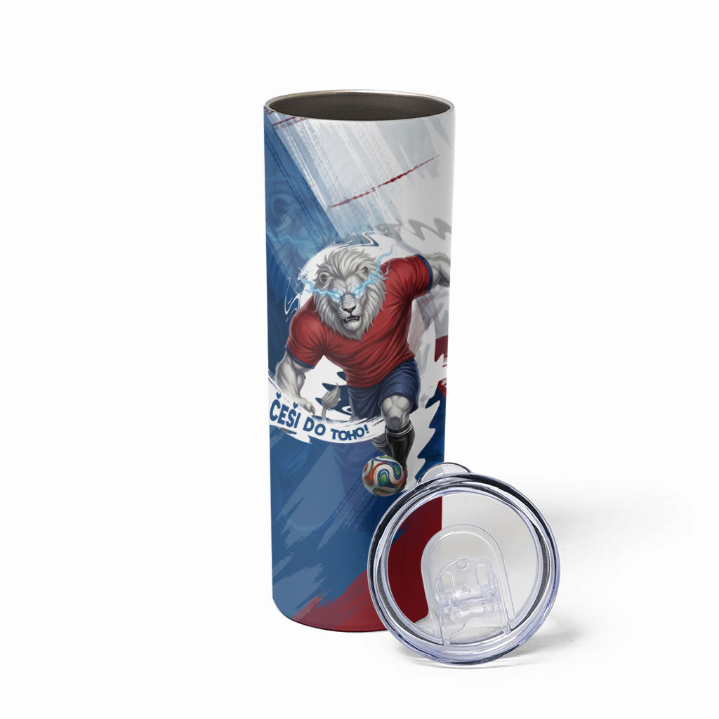 Czech Republic Football Skinny Tumbler Fierce Athletic Lion Graphic In Painted Grunge Flag Style