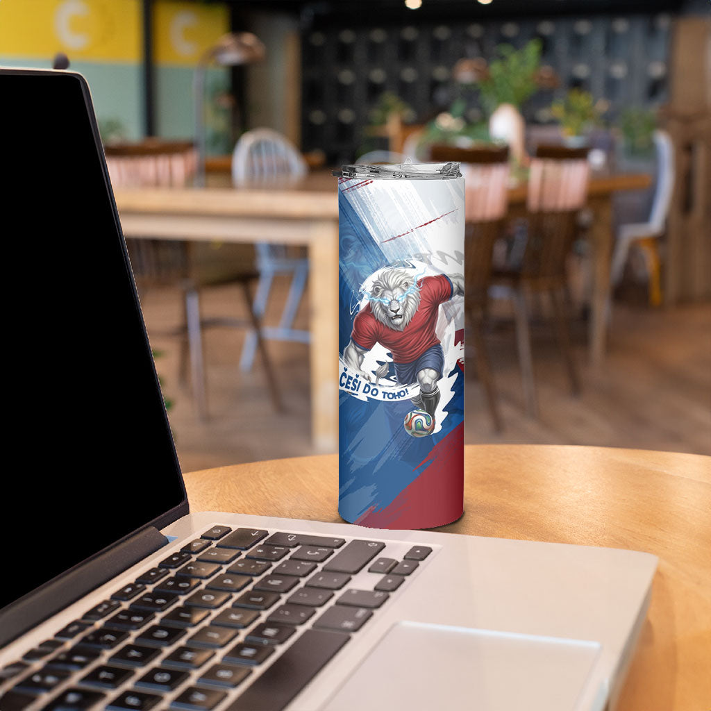 Czech Republic Football Skinny Tumbler Fierce Athletic Lion Graphic In Painted Grunge Flag Style