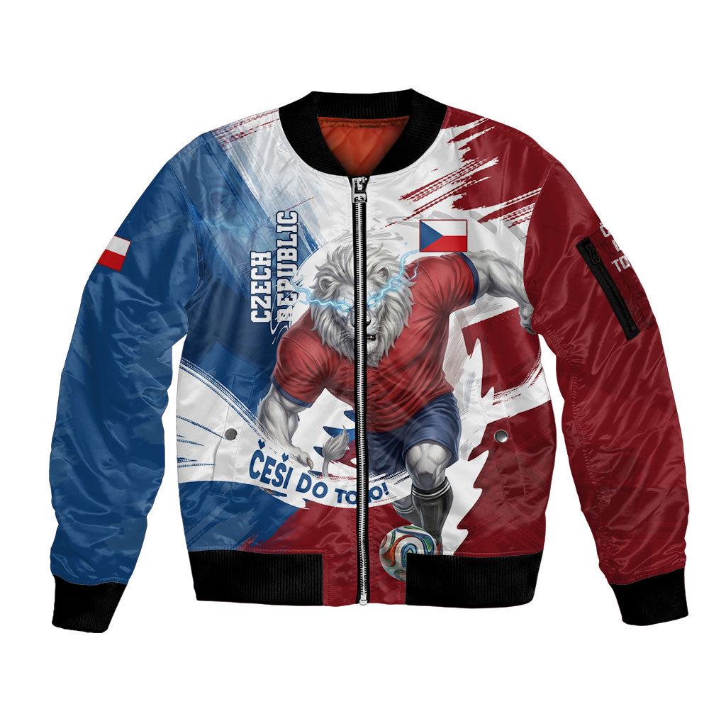 Czech Republic Football Sleeve Zip Bomber Jacket Fierce Athletic Lion Graphic In Painted Grunge Flag Style