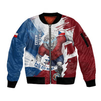 Czech Republic Football Sleeve Zip Bomber Jacket Fierce Athletic Lion Graphic In Painted Grunge Flag Style