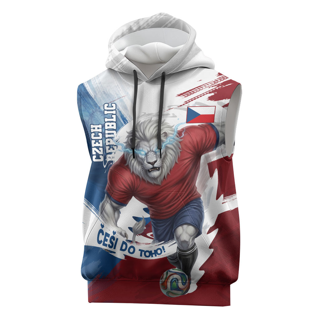 Czech Republic Football Sleeveless Hoodie Fierce Athletic Lion Graphic In Painted Grunge Flag Style