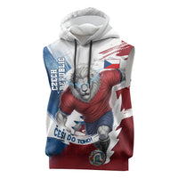 Czech Republic Football Sleeveless Hoodie Fierce Athletic Lion Graphic In Painted Grunge Flag Style