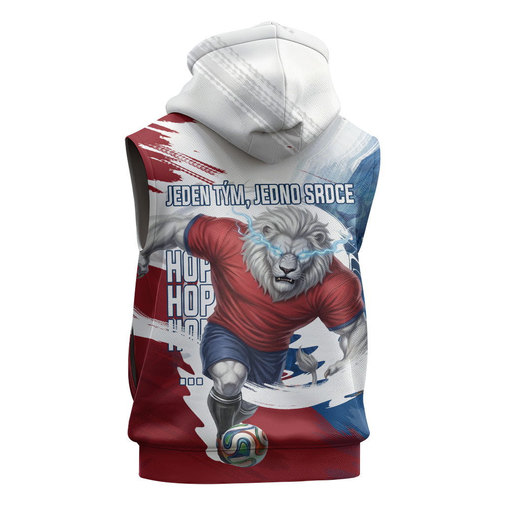 Czech Republic Football Sleeveless Hoodie Fierce Athletic Lion Graphic In Painted Grunge Flag Style