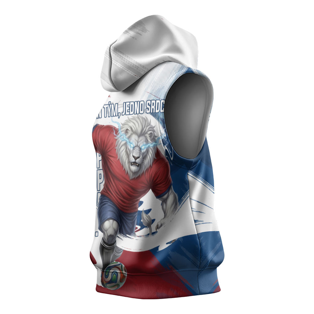 Czech Republic Football Sleeveless Hoodie Fierce Athletic Lion Graphic In Painted Grunge Flag Style