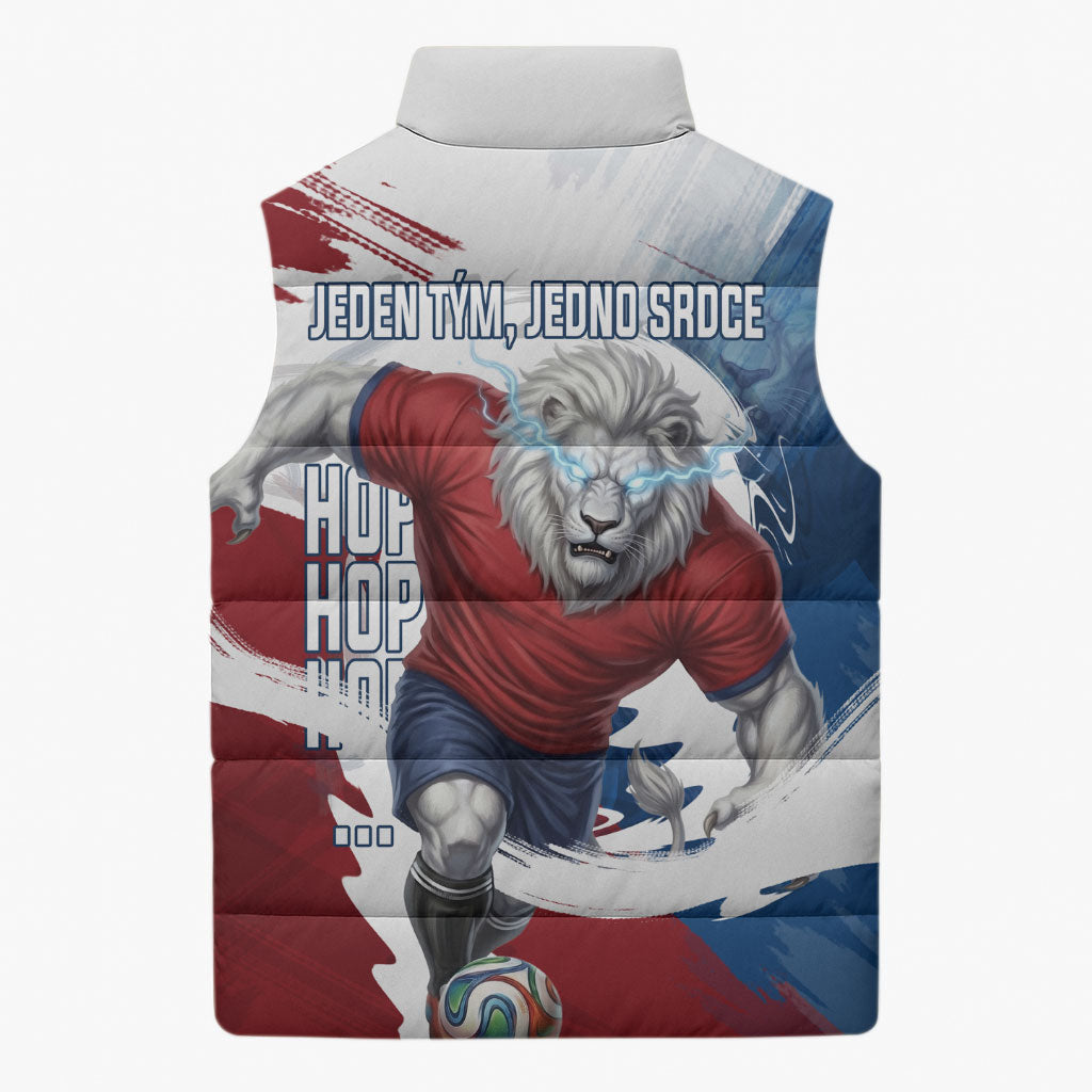 Czech Republic Football Sleeveless Puffer Jacket Fierce Athletic Lion Graphic In Painted Grunge Flag Style