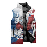 Czech Republic Football Sleeveless Puffer Jacket Fierce Athletic Lion Graphic In Painted Grunge Flag Style