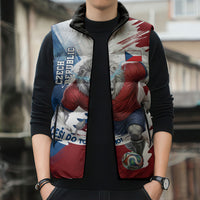 Czech Republic Football Sleeveless Puffer Jacket Fierce Athletic Lion Graphic In Painted Grunge Flag Style