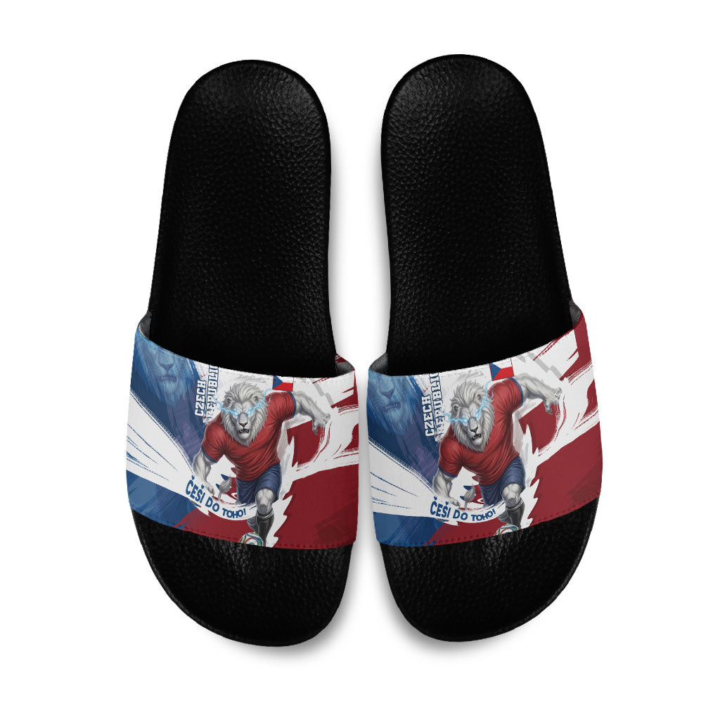 Czech Republic Football Slide Sandals Fierce Athletic Lion Graphic In Painted Grunge Flag Style