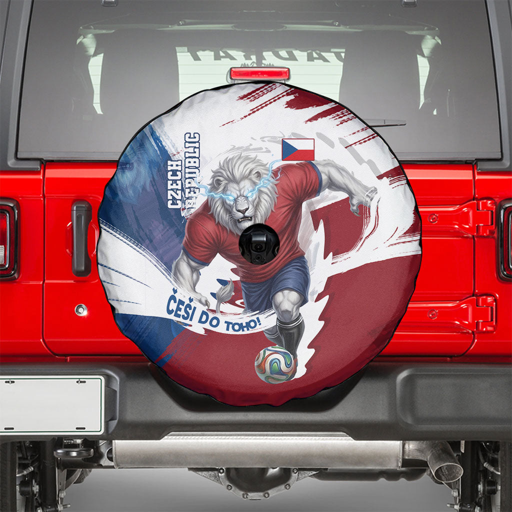 Czech Republic Football Spare Tire Cover Fierce Athletic Lion Graphic In Painted Grunge Flag Style