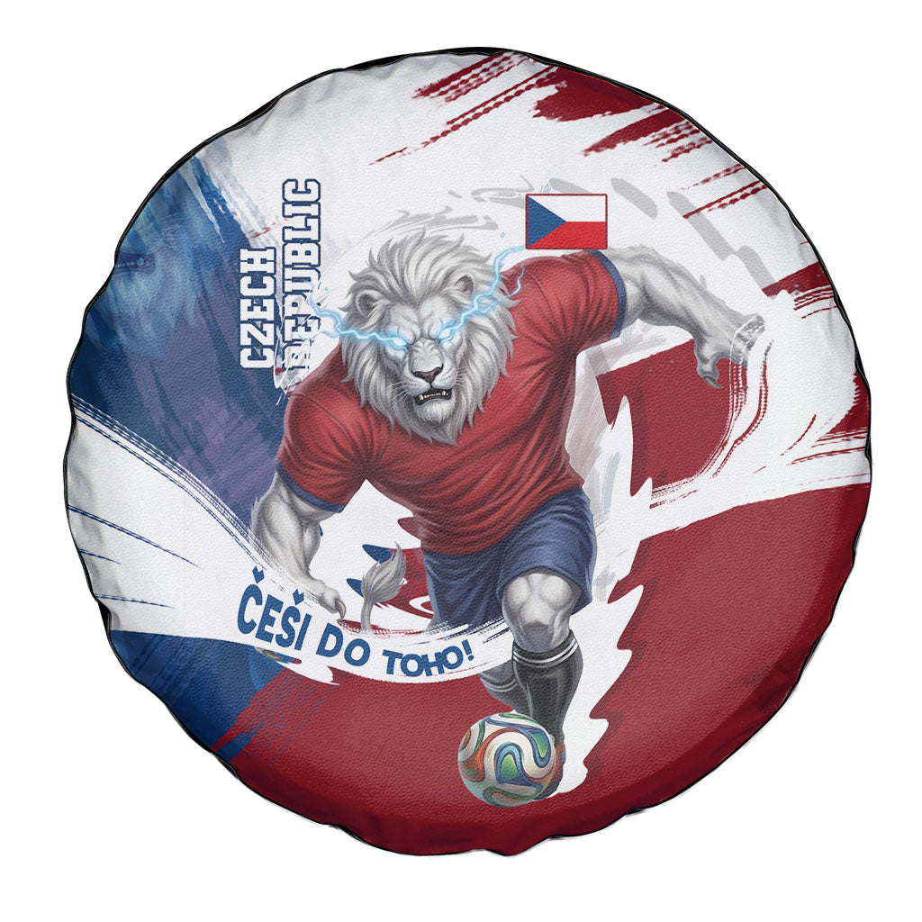 Czech Republic Football Spare Tire Cover Fierce Athletic Lion Graphic In Painted Grunge Flag Style
