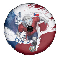 Czech Republic Football Spare Tire Cover Fierce Athletic Lion Graphic In Painted Grunge Flag Style