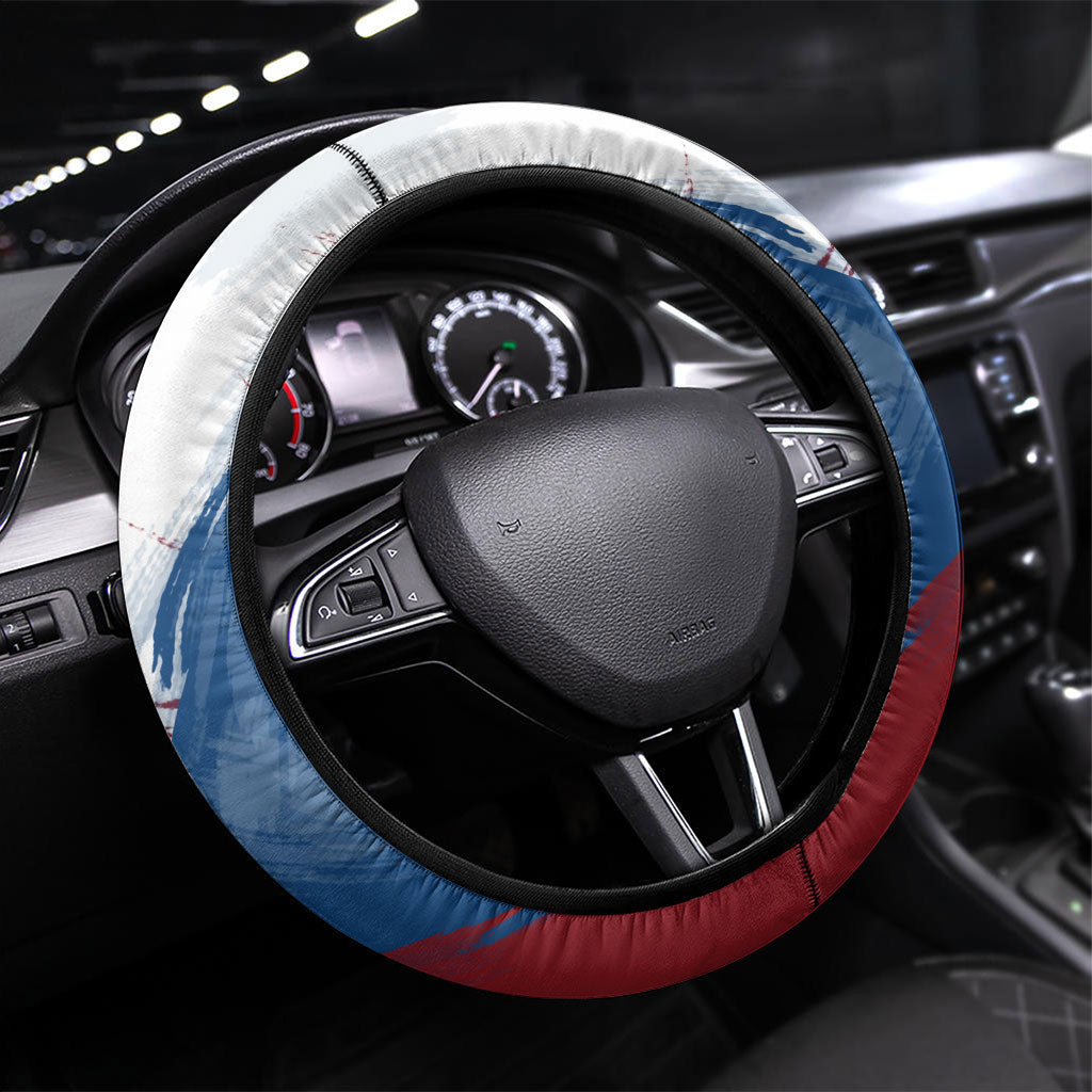 Czech Republic Football Steering Wheel Cover Fierce Athletic Lion Graphic In Painted Grunge Flag Style