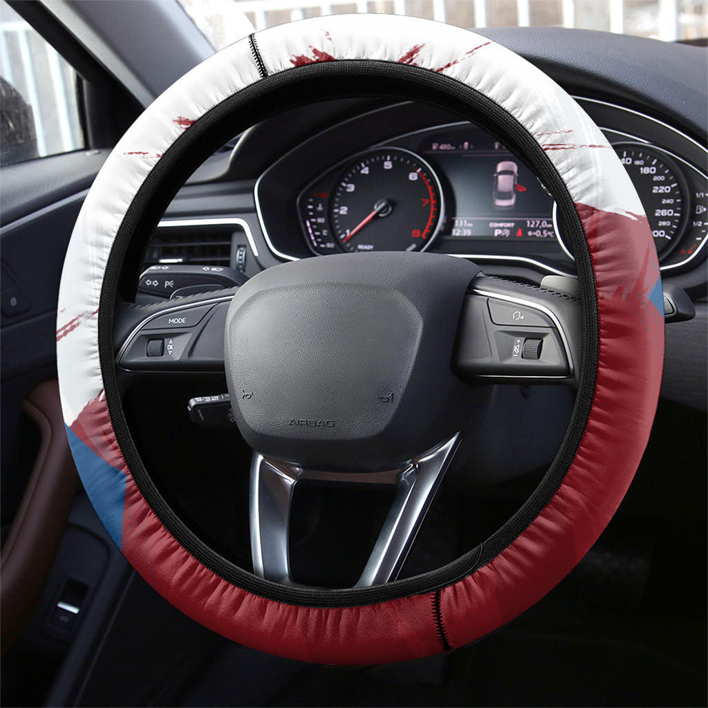 Czech Republic Football Steering Wheel Cover Fierce Athletic Lion Graphic In Painted Grunge Flag Style