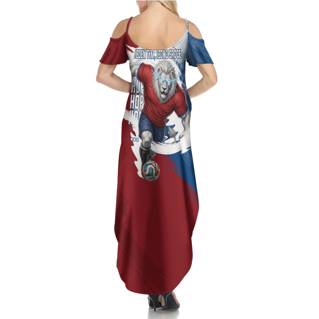 Czech Republic Football Summer Maxi Dress Fierce Athletic Lion Graphic In Painted Grunge Flag Style