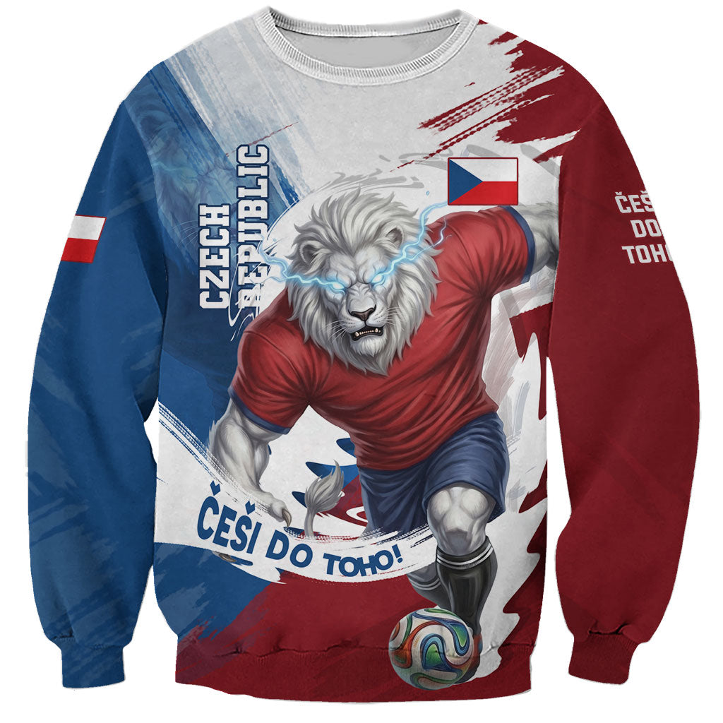 Czech Republic Football Sweatshirt Fierce Athletic Lion Graphic In Painted Grunge Flag Style