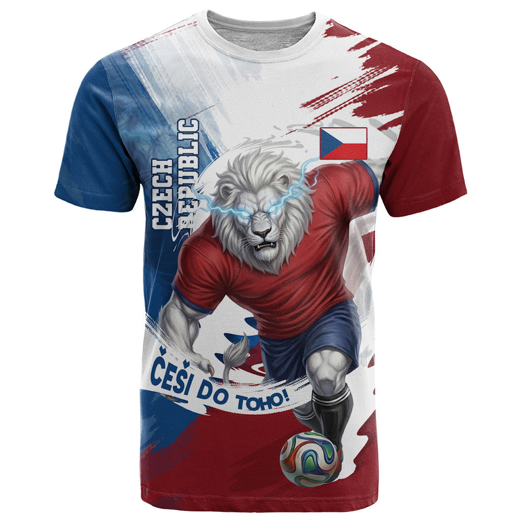 Czech Republic Football T Shirt Fierce Athletic Lion Graphic In Painted Grunge Flag Style