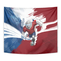 Czech Republic Football Tapestry Fierce Athletic Lion Graphic In Painted Grunge Flag Style