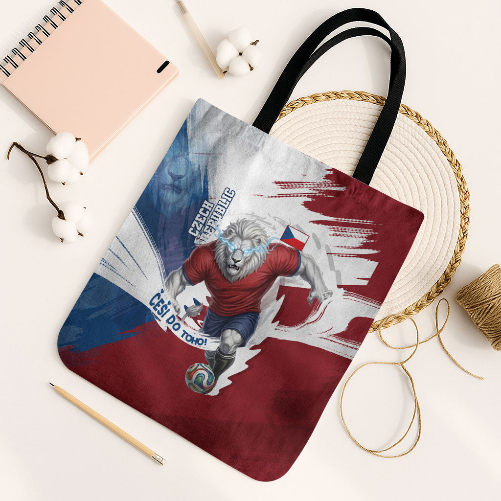 Czech Republic Football Tote Bag Fierce Athletic Lion Graphic In Painted Grunge Flag Style