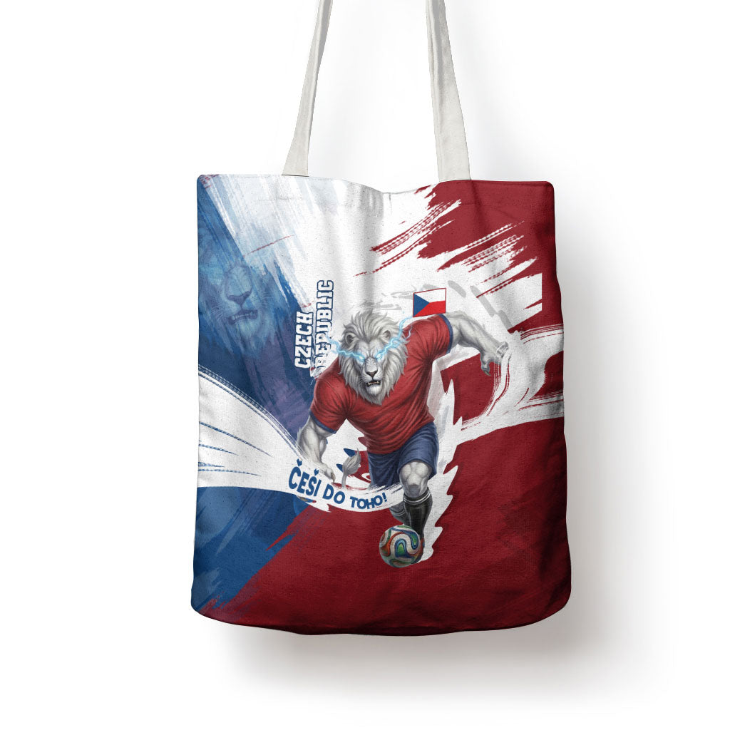 Czech Republic Football Tote Bag Fierce Athletic Lion Graphic In Painted Grunge Flag Style