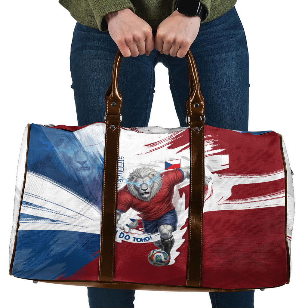 Czech Republic Football Travel Bag Fierce Athletic Lion Graphic In Painted Grunge Flag Style