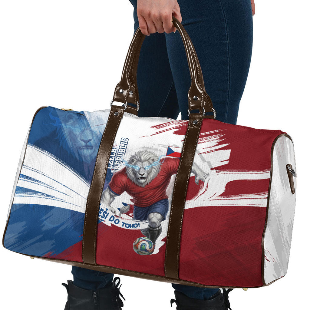 Czech Republic Football Travel Bag Fierce Athletic Lion Graphic In Painted Grunge Flag Style