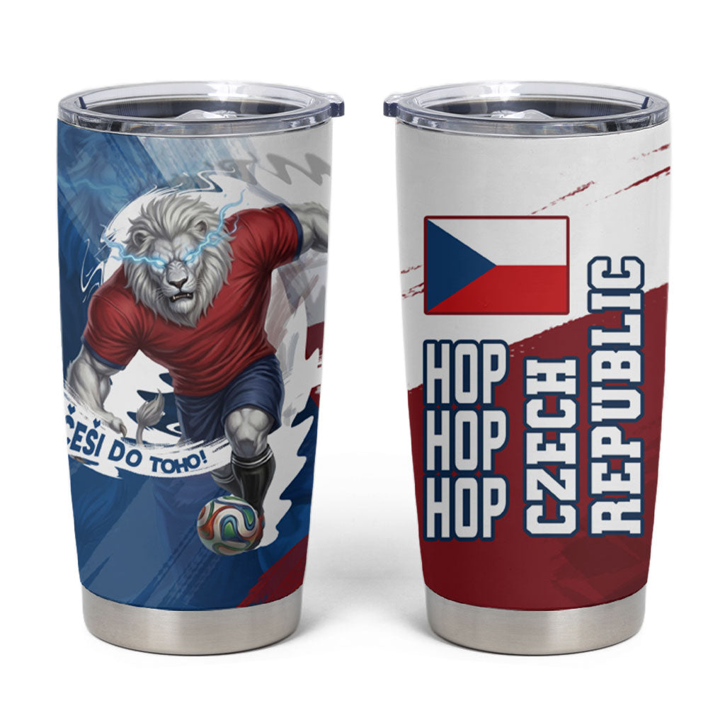 Czech Republic Football Tumbler Cup Fierce Athletic Lion Graphic In Painted Grunge Flag Style