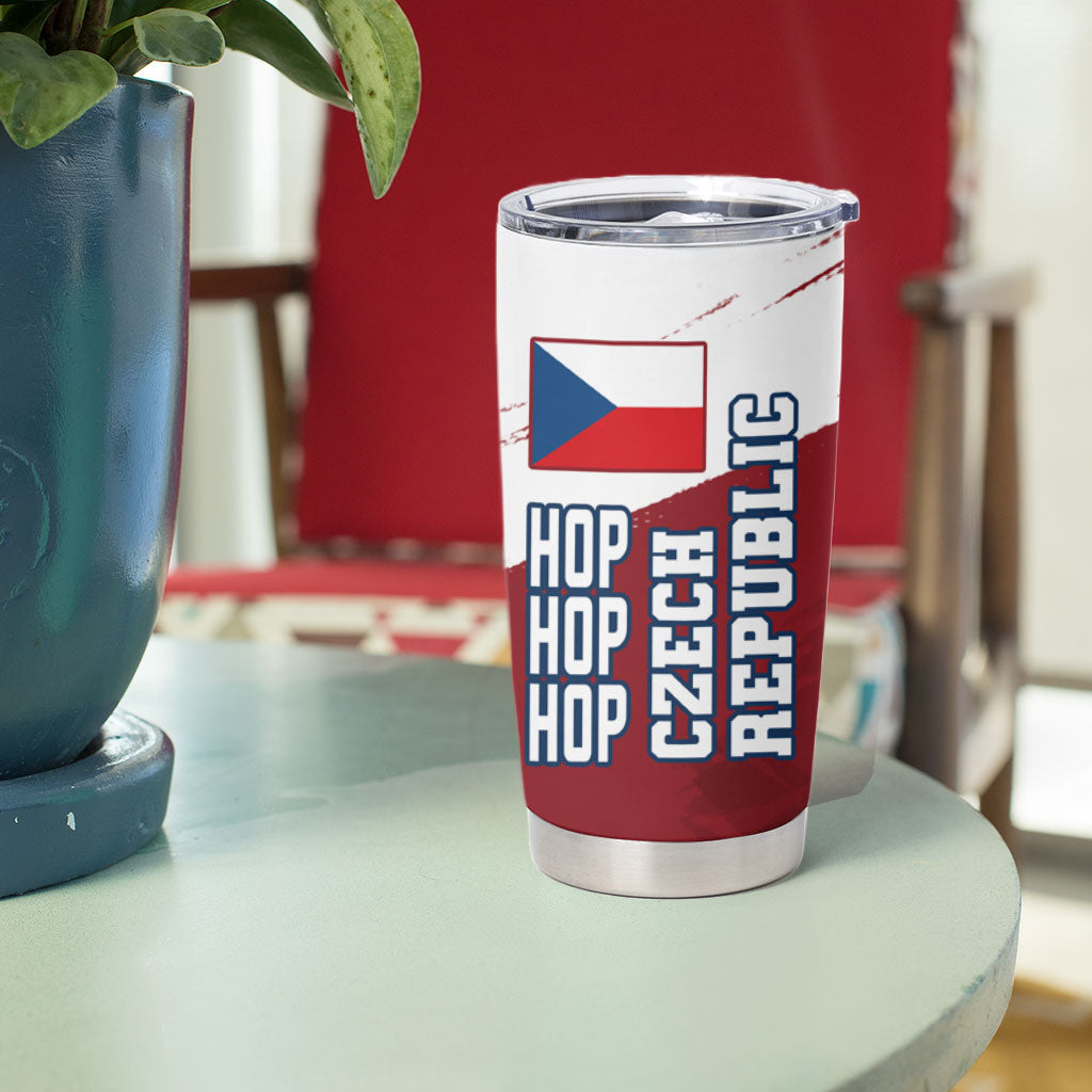 Czech Republic Football Tumbler Cup Fierce Athletic Lion Graphic In Painted Grunge Flag Style