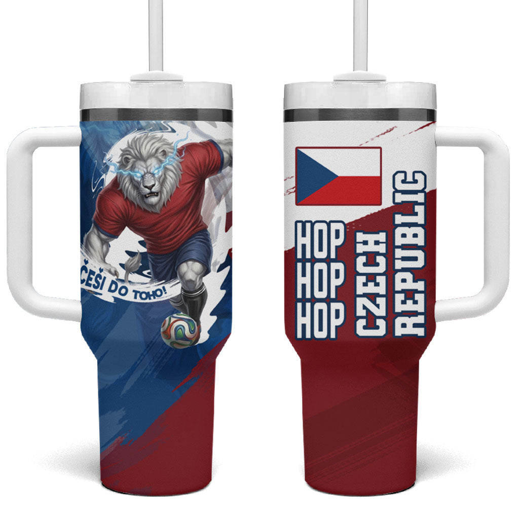 Czech Republic Football Tumbler With Handle Fierce Athletic Lion Graphic In Painted Grunge Flag Style
