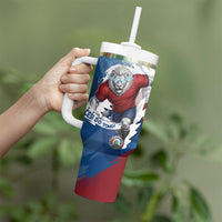 Czech Republic Football Tumbler With Handle Fierce Athletic Lion Graphic In Painted Grunge Flag Style