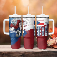 Czech Republic Football Tumbler With Handle Fierce Athletic Lion Graphic In Painted Grunge Flag Style