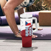 Czech Republic Football Tumbler With Handle Fierce Athletic Lion Graphic In Painted Grunge Flag Style