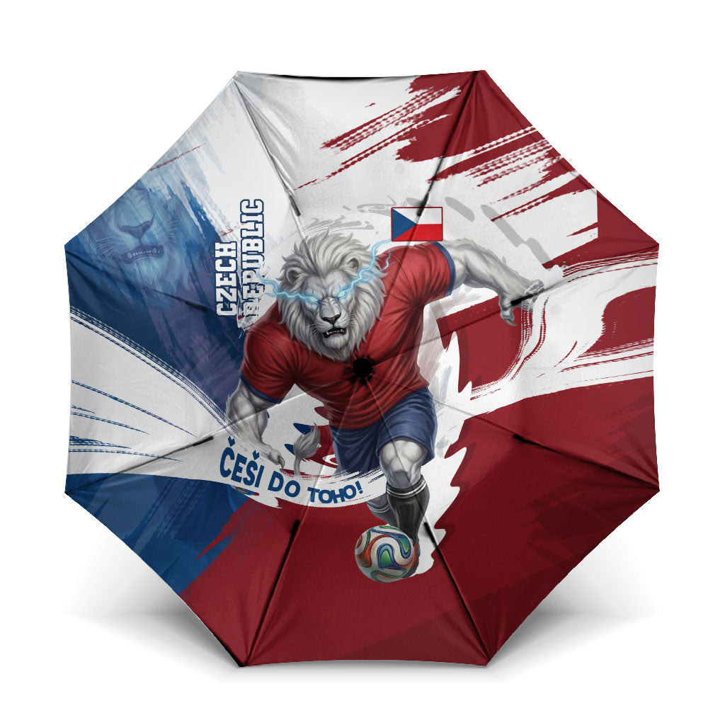Czech Republic Football Umbrella Fierce Athletic Lion Graphic In Painted Grunge Flag Style
