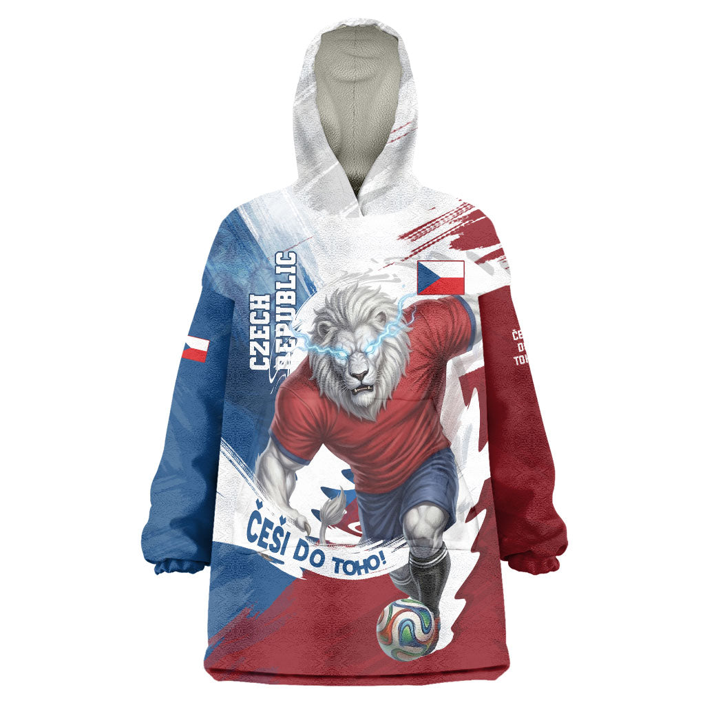 Czech Republic Football Wearable Blanket Hoodie Fierce Athletic Lion Graphic In Painted Grunge Flag Style