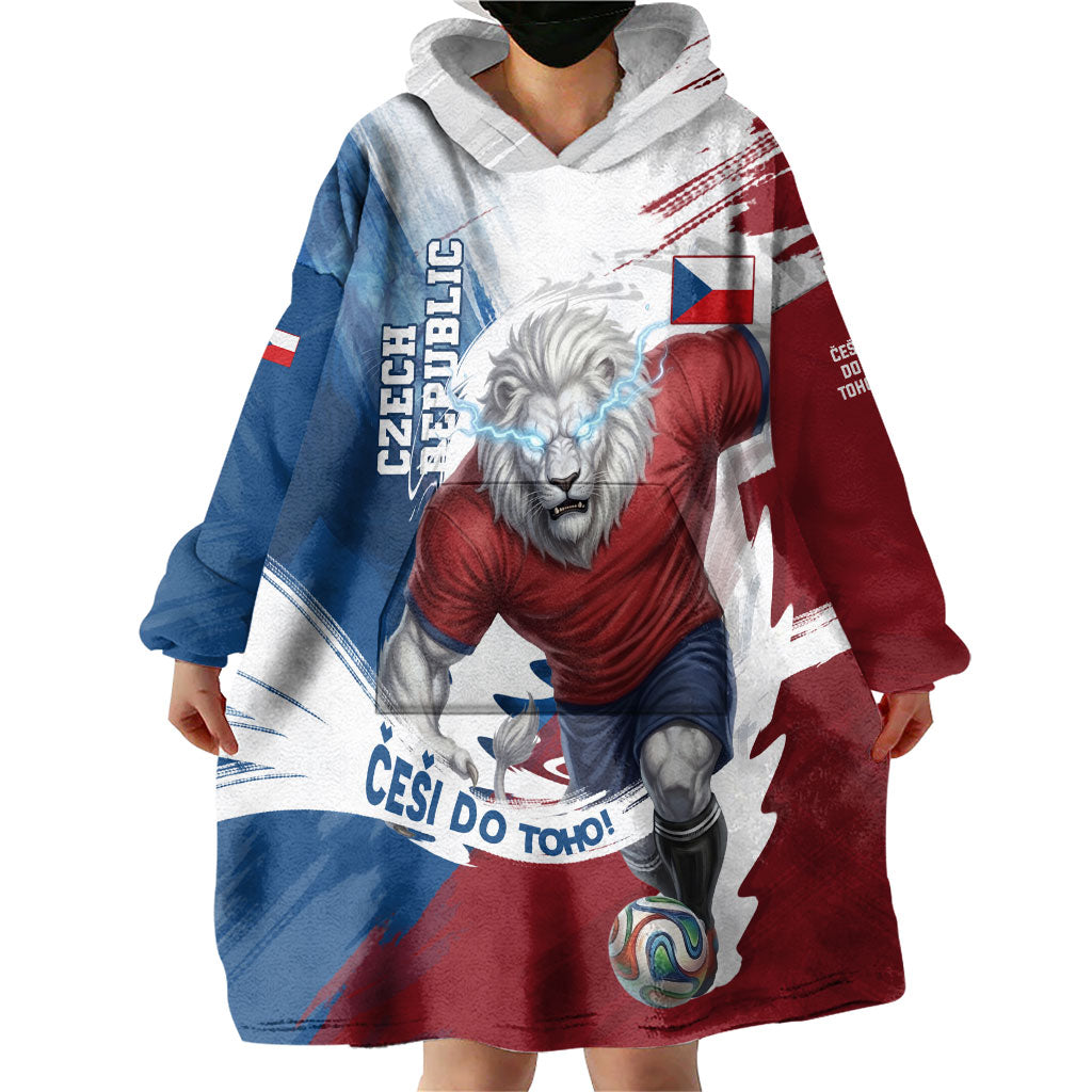 Czech Republic Football Wearable Blanket Hoodie Fierce Athletic Lion Graphic In Painted Grunge Flag Style