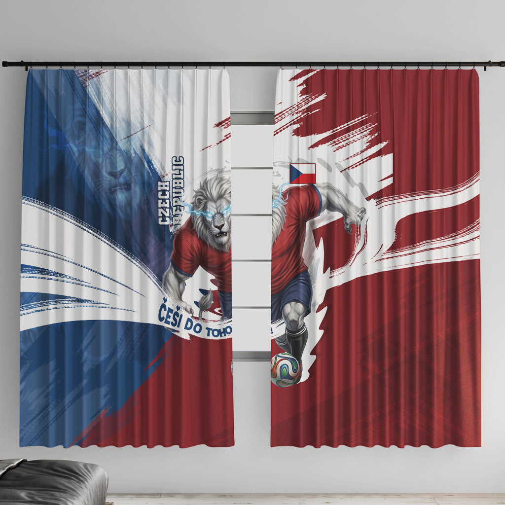 Czech Republic Football Window Curtain Fierce Athletic Lion Graphic In Painted Grunge Flag Style