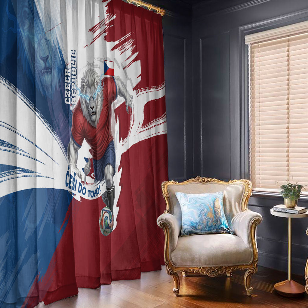 Czech Republic Football Window Curtain Fierce Athletic Lion Graphic In Painted Grunge Flag Style