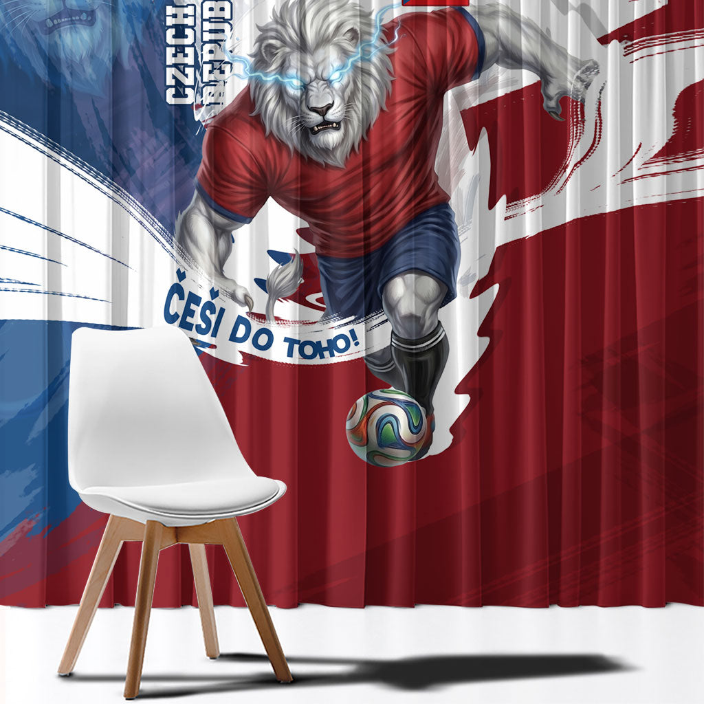 Czech Republic Football Window Curtain Fierce Athletic Lion Graphic In Painted Grunge Flag Style