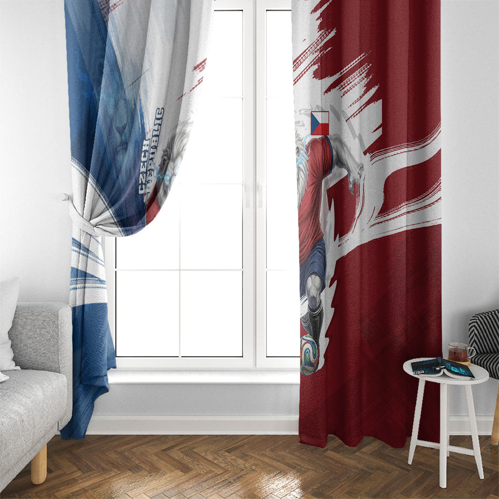 Czech Republic Football Window Curtain Fierce Athletic Lion Graphic In Painted Grunge Flag Style