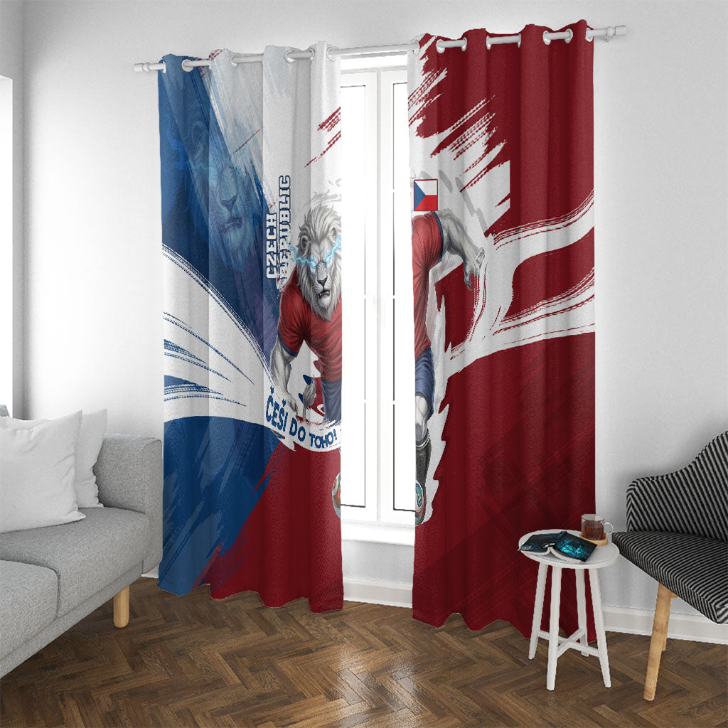 Czech Republic Football Window Curtain Fierce Athletic Lion Graphic In Painted Grunge Flag Style
