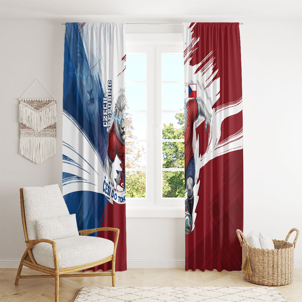 Czech Republic Football Window Curtain Fierce Athletic Lion Graphic In Painted Grunge Flag Style
