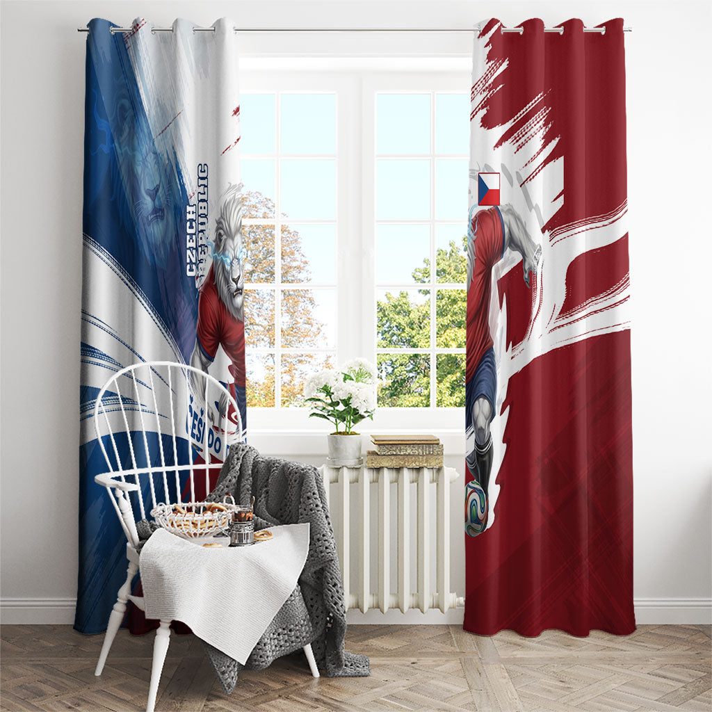 Czech Republic Football Window Curtain Fierce Athletic Lion Graphic In Painted Grunge Flag Style