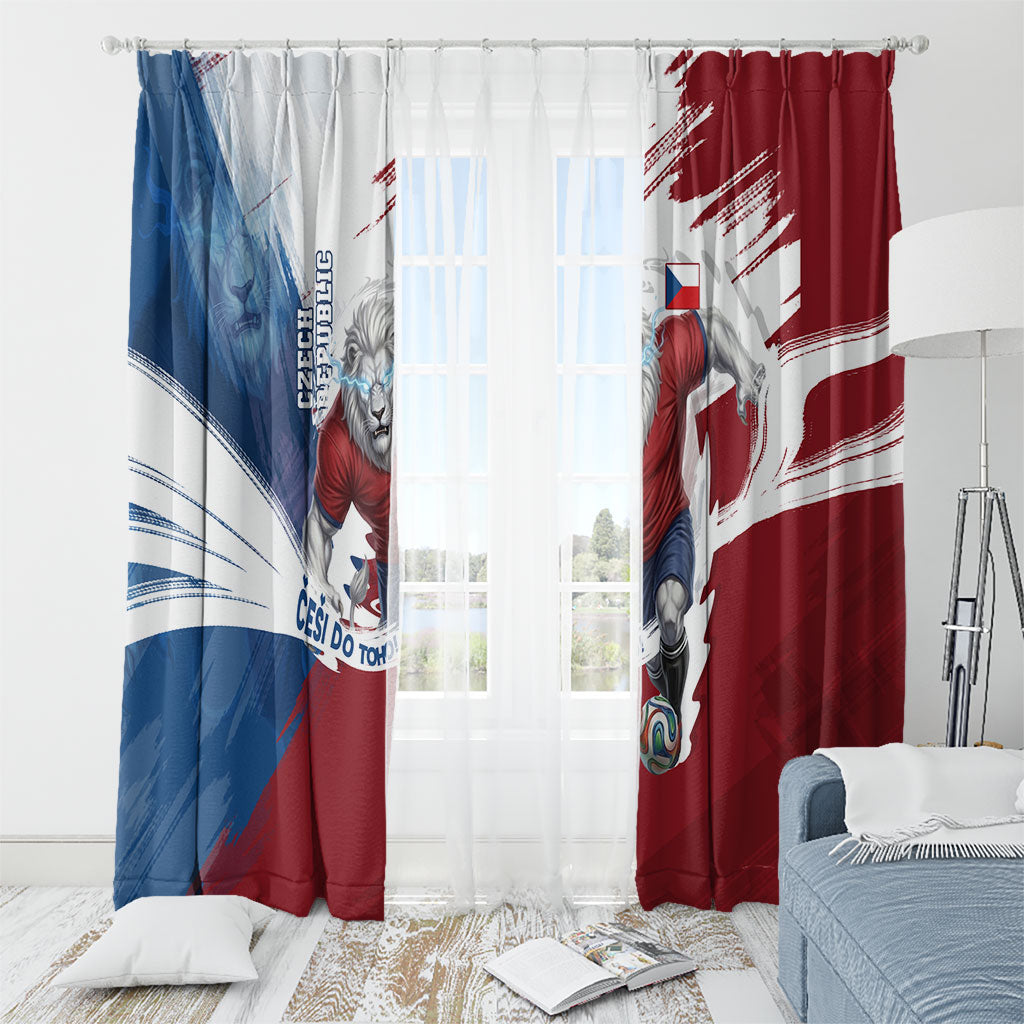 Czech Republic Football Window Curtain Fierce Athletic Lion Graphic In Painted Grunge Flag Style