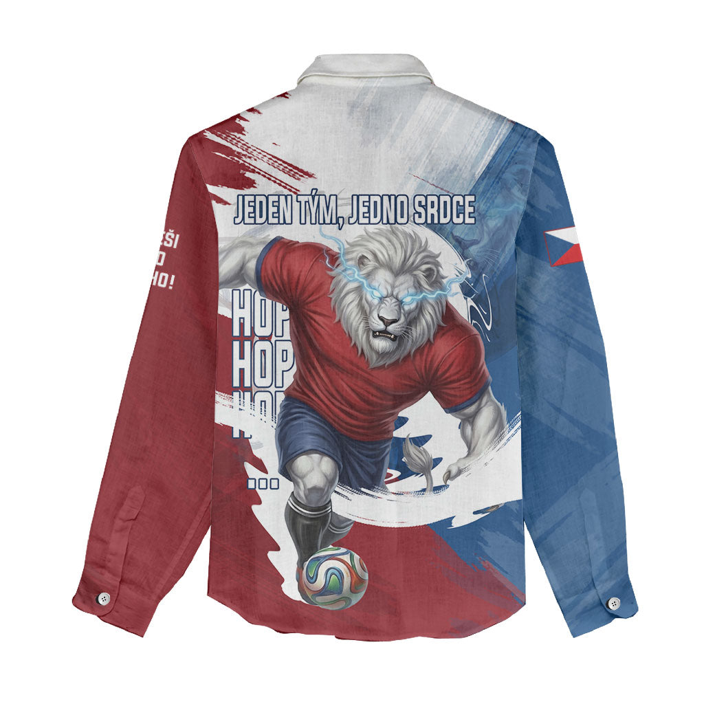 Czech Republic Football Women Casual Shirt Fierce Athletic Lion Graphic In Painted Grunge Flag Style