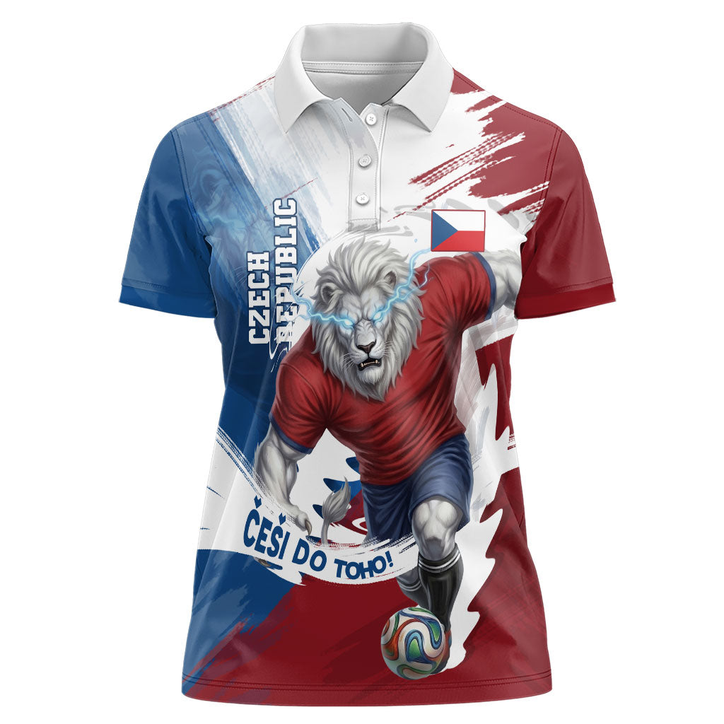 Czech Republic Football Women Polo Shirt Fierce Athletic Lion Graphic In Painted Grunge Flag Style