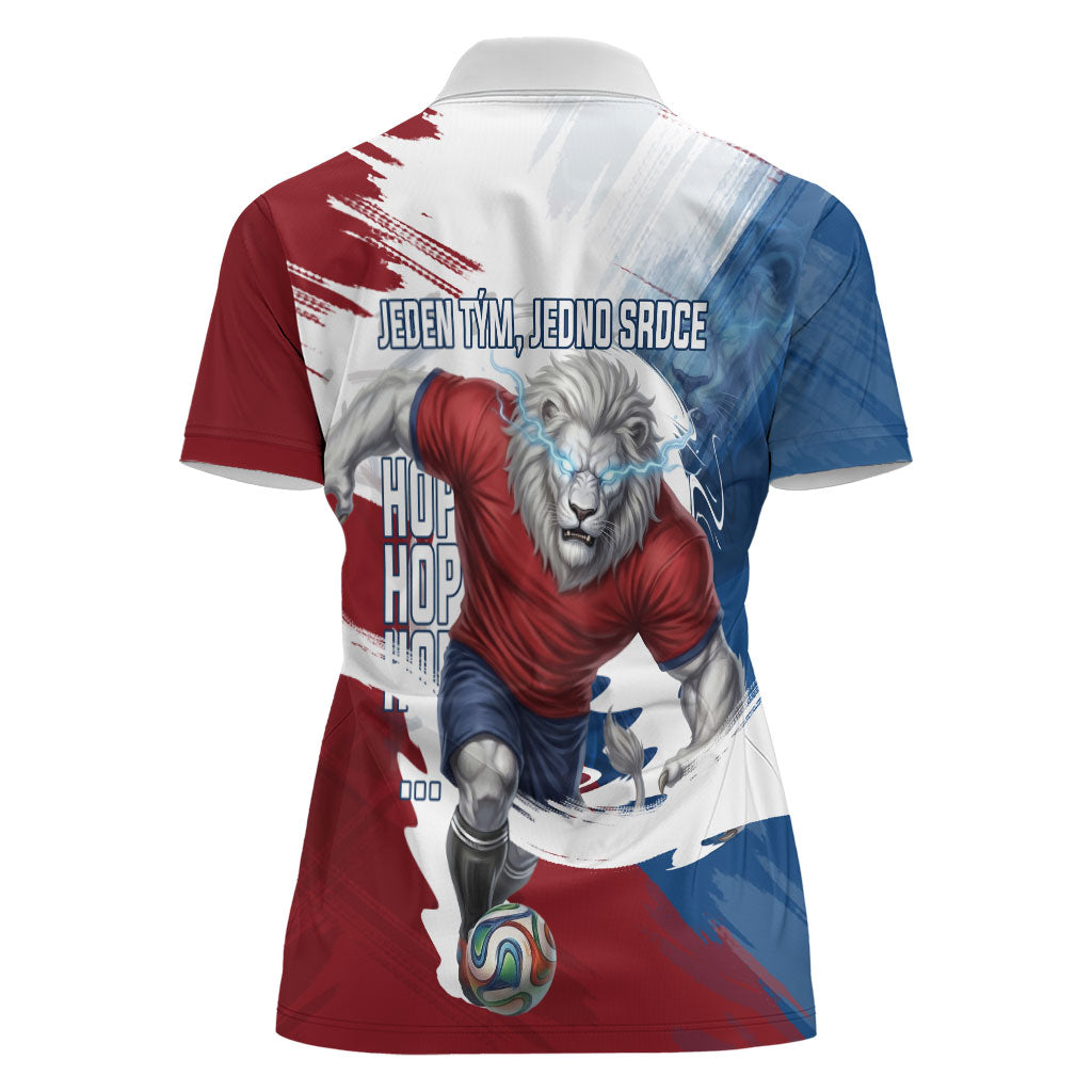 Czech Republic Football Women Polo Shirt Fierce Athletic Lion Graphic In Painted Grunge Flag Style